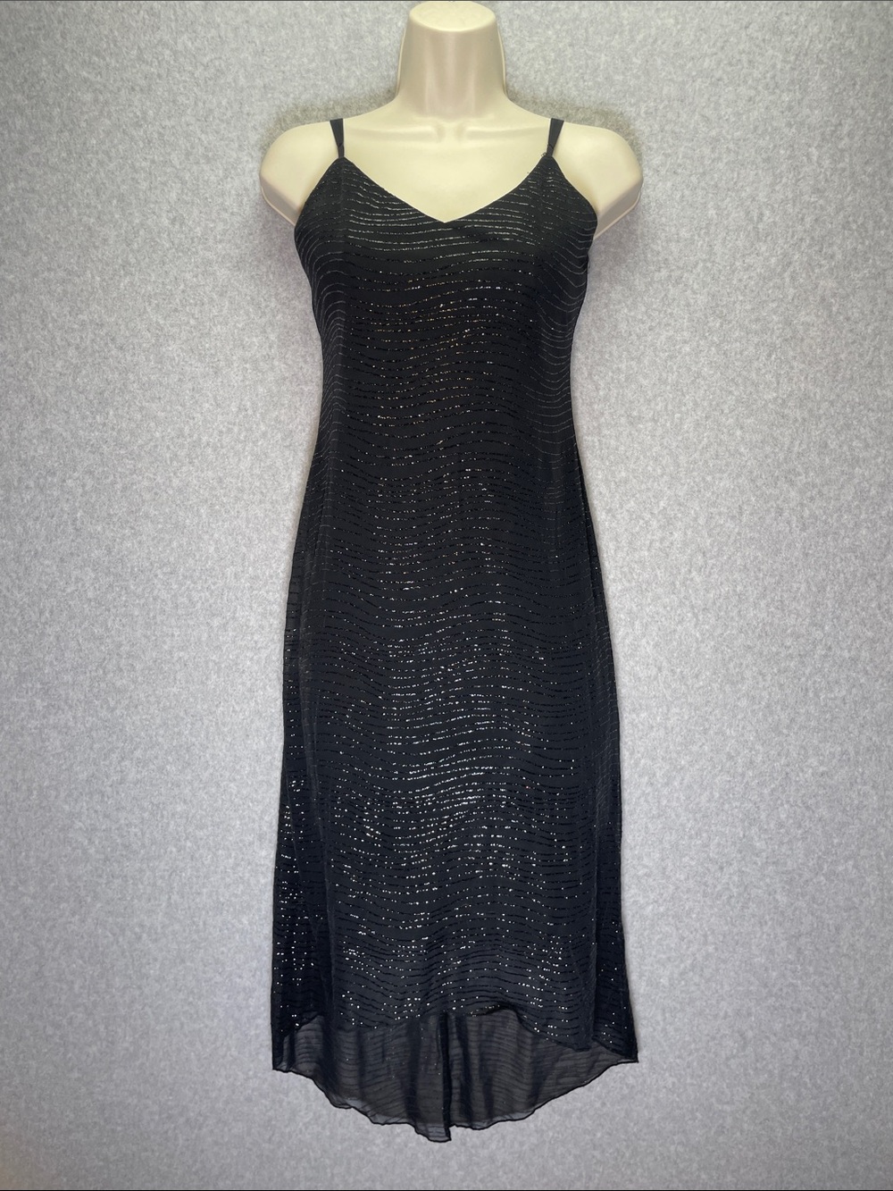 VTG Whimsigoth Black Sparkle Asymmetrical Y2K Dark Fairy Slinky Slip Dress NWT